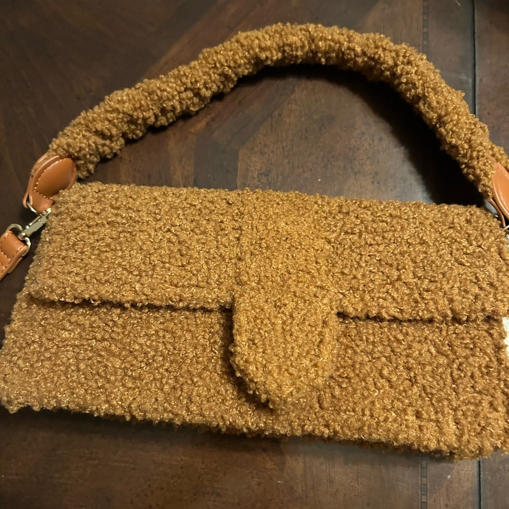 Moda Luxe Fuzzy Brown Bag